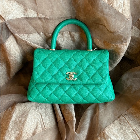 CHANEL Handbags - CHANEL Green Caviar Coco Top Handle Flap Bag Small GHW